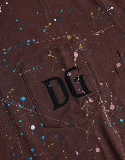 Dolce & Gabbana Brown Color Splash Cotton Crew Neck T-shirt by Dolce & Gabbana