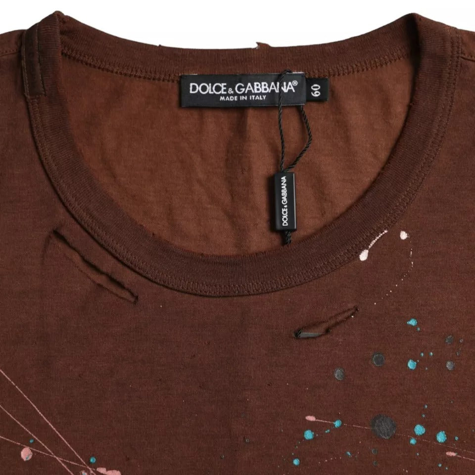 Dolce & Gabbana Brown Color Splash Cotton Crew Neck T-shirt by Dolce & Gabbana