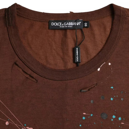 Dolce & Gabbana Brown Color Splash Cotton Crew Neck T-shirt by Dolce & Gabbana