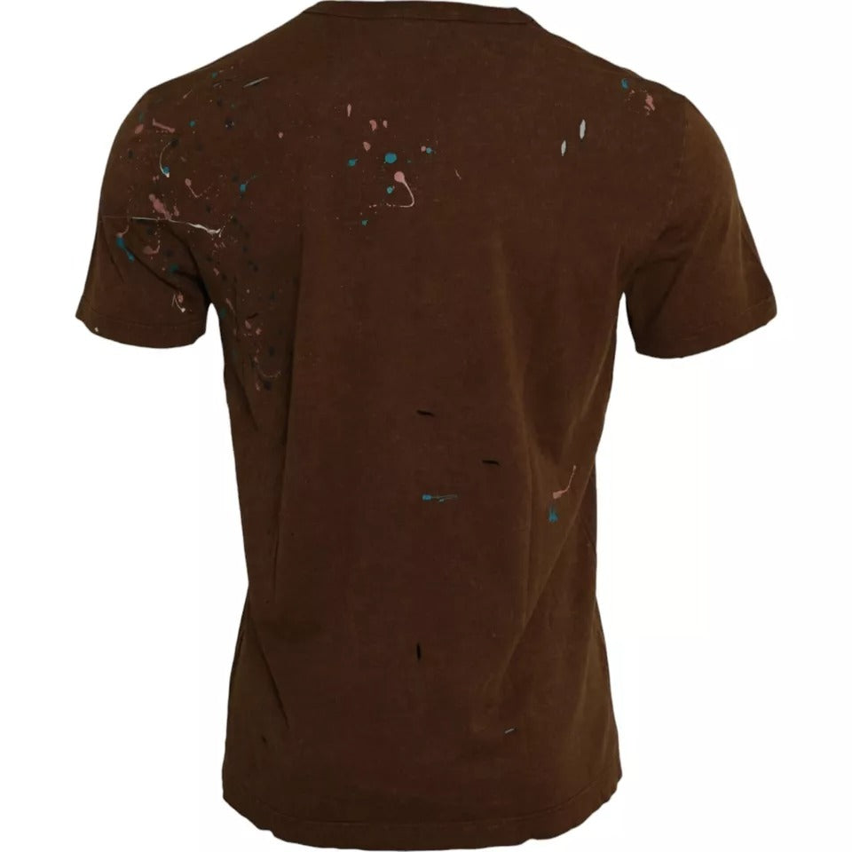 Dolce & Gabbana Brown Color Splash Cotton Crew Neck T-shirt by Dolce & Gabbana