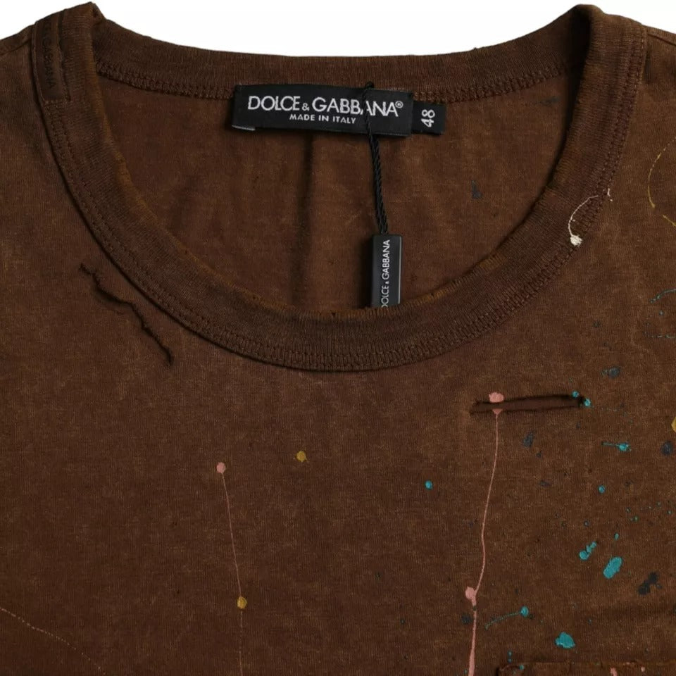 Dolce & Gabbana Brown Color Splash Cotton Crew Neck T-shirt by Dolce & Gabbana