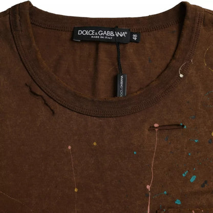 Dolce & Gabbana Brown Color Splash Cotton Crew Neck T-shirt by Dolce & Gabbana