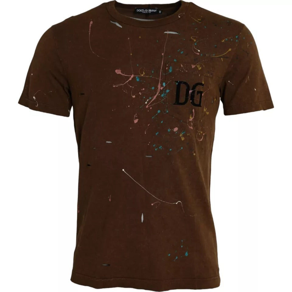 Dolce & Gabbana Brown Color Splash Cotton Crew Neck T-shirt by Dolce & Gabbana