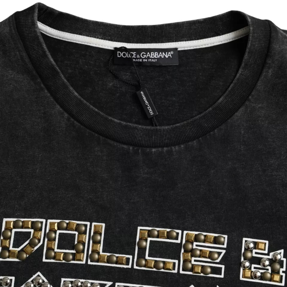 Dolce & Gabbana Black Logo Print Cotton Crewneck Men T-shirt by Dolce & Gabbana