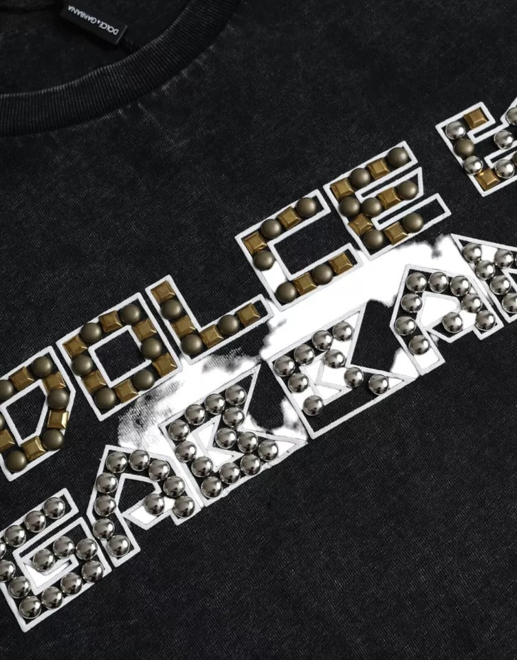 Dolce & Gabbana Black Logo Print Cotton Crewneck Men T-shirt by Dolce & Gabbana