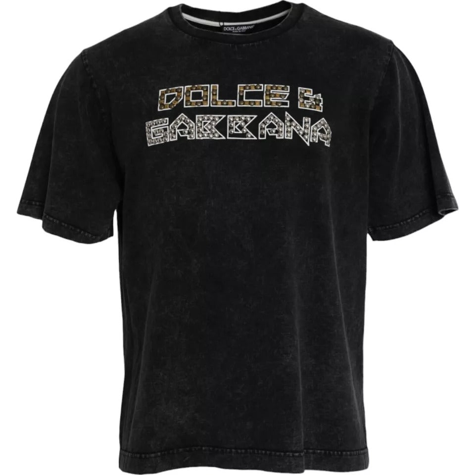 Dolce & Gabbana Black Logo Print Cotton Crewneck Men T-shirt by Dolce & Gabbana