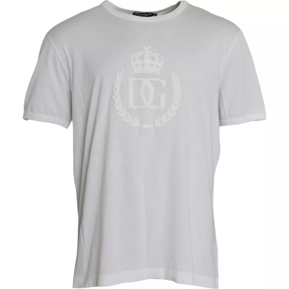 Dolce & Gabbana White Logo Embossed Cotton Crewneck T-shirt by Dolce & Gabbana