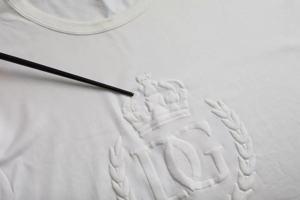 Dolce & Gabbana White Logo Embossed Cotton Crewneck T-shirt by Dolce & Gabbana