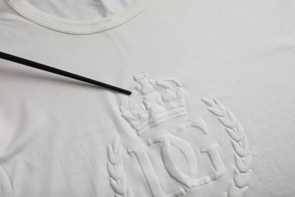 Dolce & Gabbana White Logo Embossed Cotton Crewneck T-shirt by Dolce & Gabbana