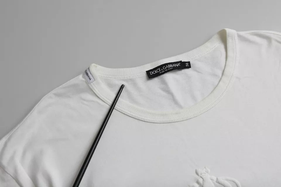 Dolce & Gabbana White Logo Embossed Cotton Crewneck T-shirt by Dolce & Gabbana