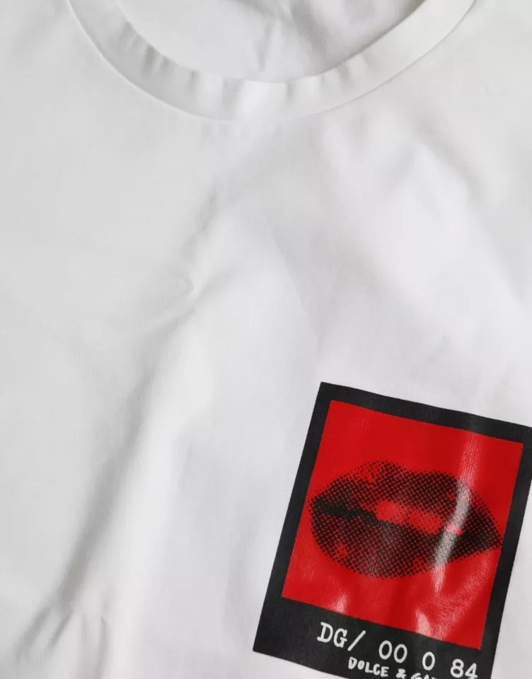Dolce & Gabbana White Red Lips Print Cotton Men T-shirt by Dolce & Gabbana