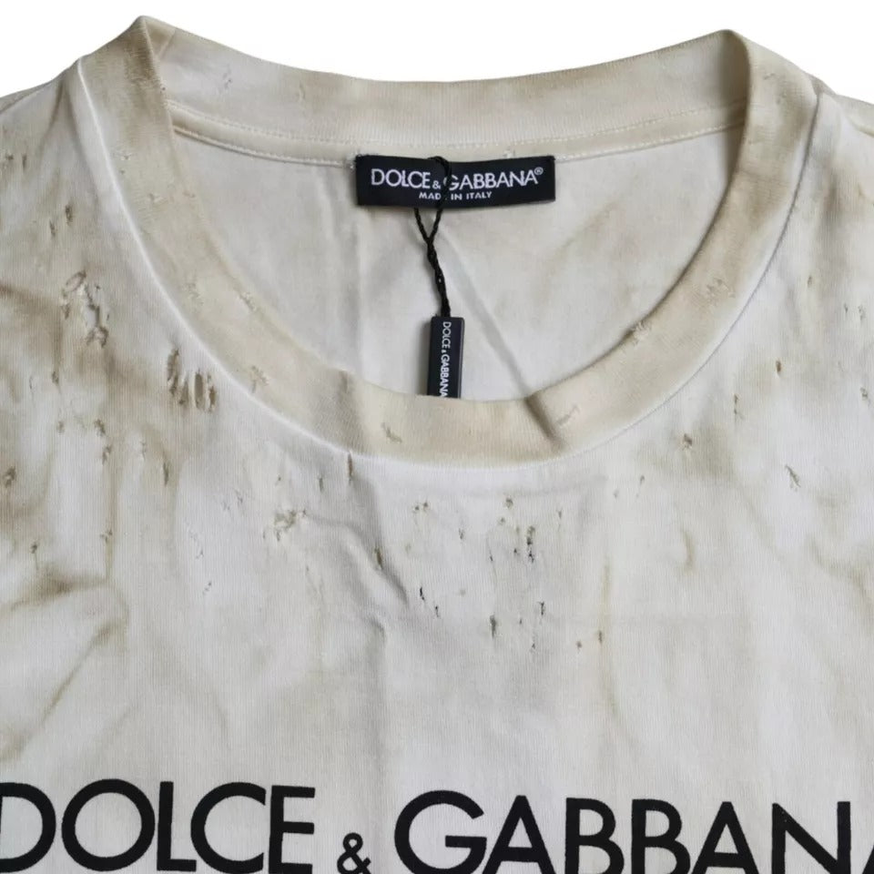 Dolce & Gabbana Off White Logo Cotton Crew Neck T-shirt by Dolce & Gabbana