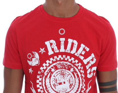 T-shirt ras du cou rouge chic « RIDERS » de Frankie Morello