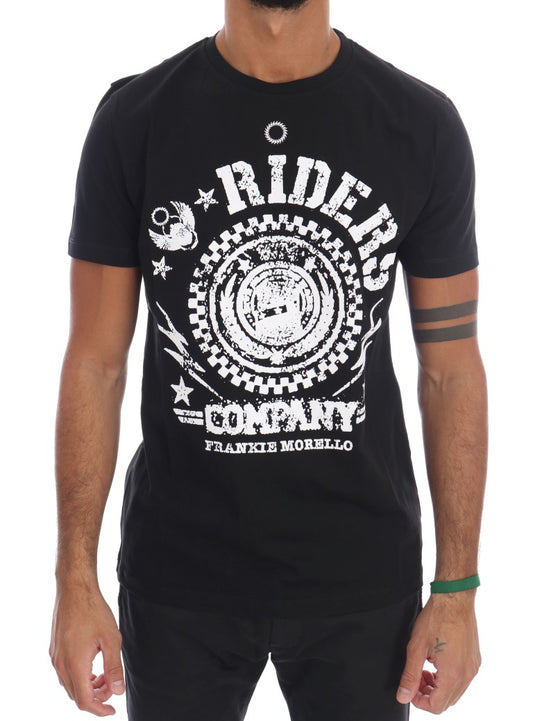 T-shirt ras du cou noir chic Frankie Morello avec motif « RIDERS »
