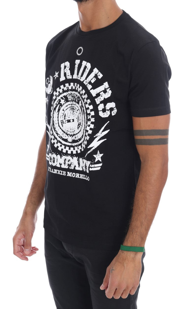 T-shirt ras du cou noir chic Frankie Morello avec motif « RIDERS »