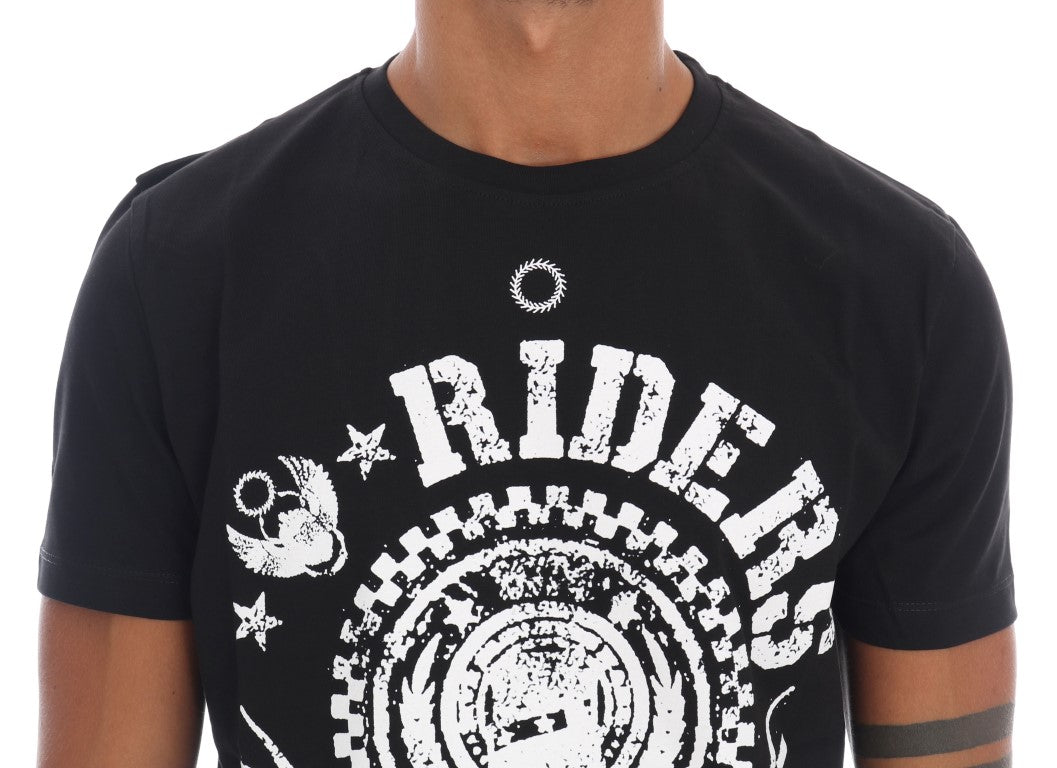 T-shirt ras du cou noir chic Frankie Morello avec motif « RIDERS »