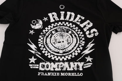 T-shirt ras du cou noir chic Frankie Morello avec motif « RIDERS »