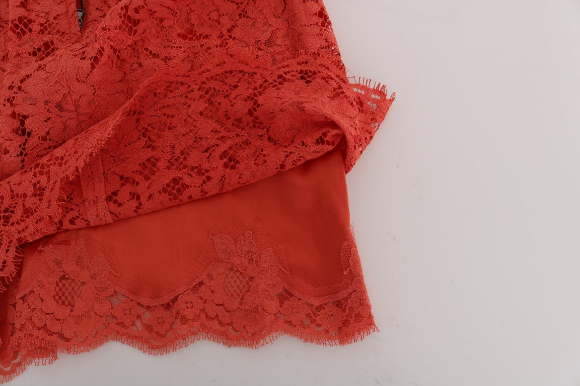 Dolce &amp; Gabbana Jupe crayon en dentelle macramé orange