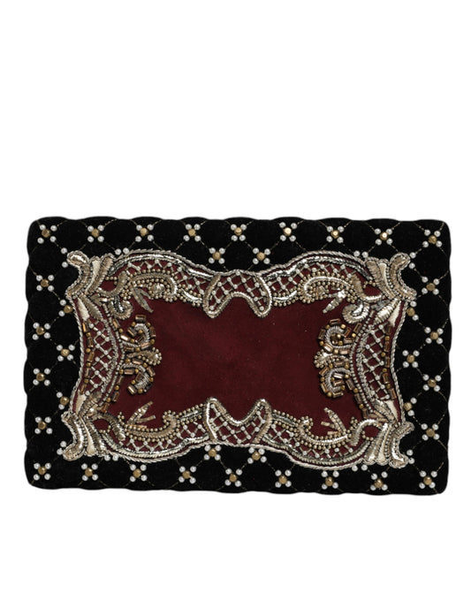 Sac à main de soirée Dolce &amp; Gabbana en velours noir bordeaux avec cadre doré