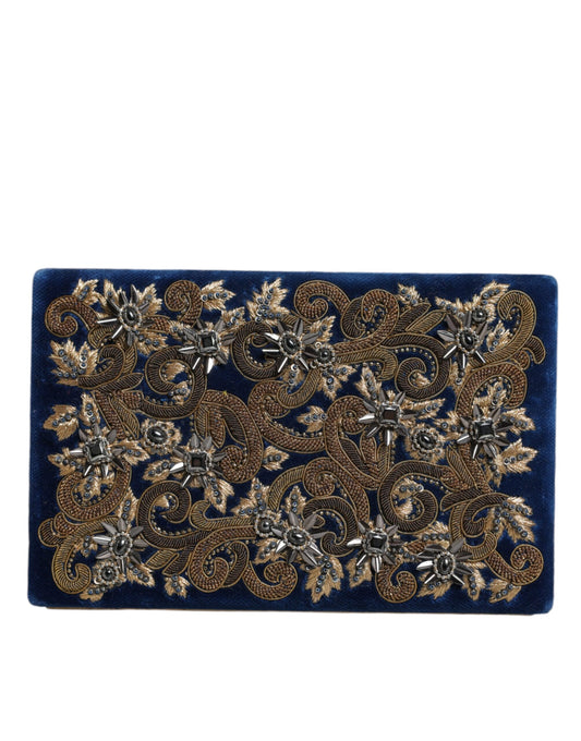 Sac à main de soirée Dolce &amp; Gabbana en velours bleu avec cadre doré