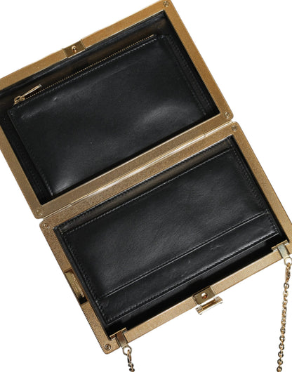 Mini sac bandoulière Dolce &amp; Gabbana en cuir marron avec cadre doré