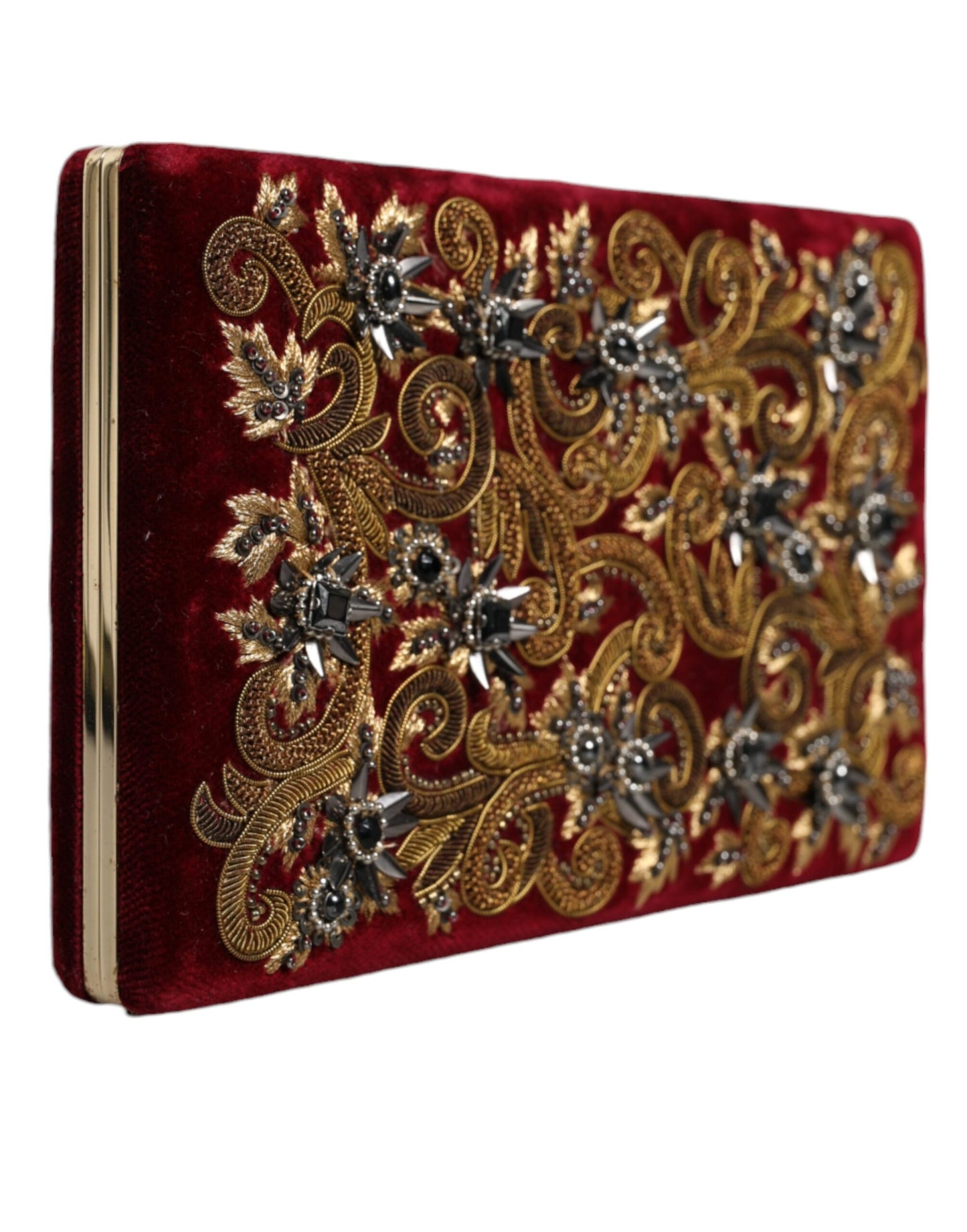 Sac à main de soirée Dolce &amp; Gabbana en velours rouge avec cadre doré