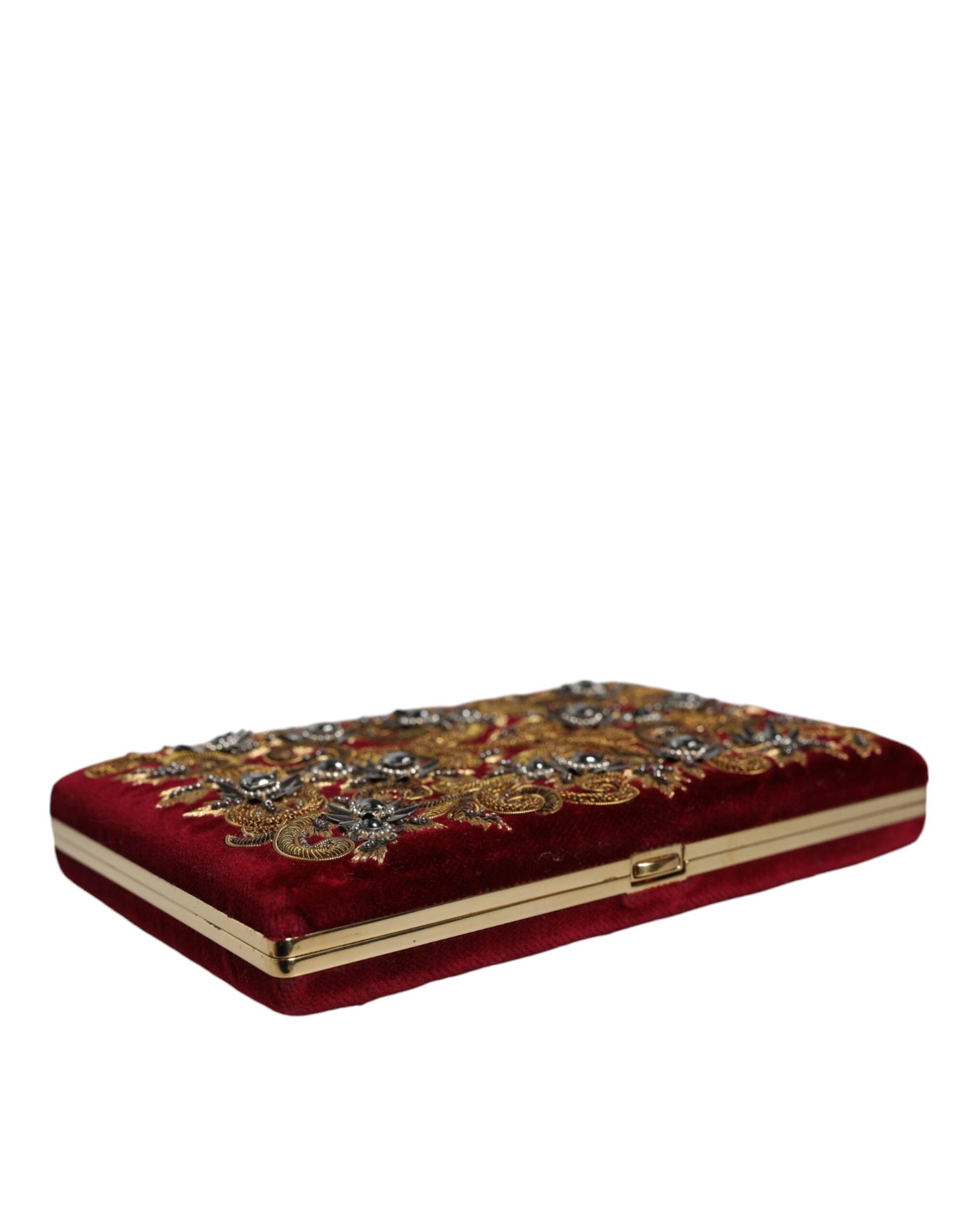 Sac à main de soirée Dolce &amp; Gabbana en velours rouge avec cadre doré
