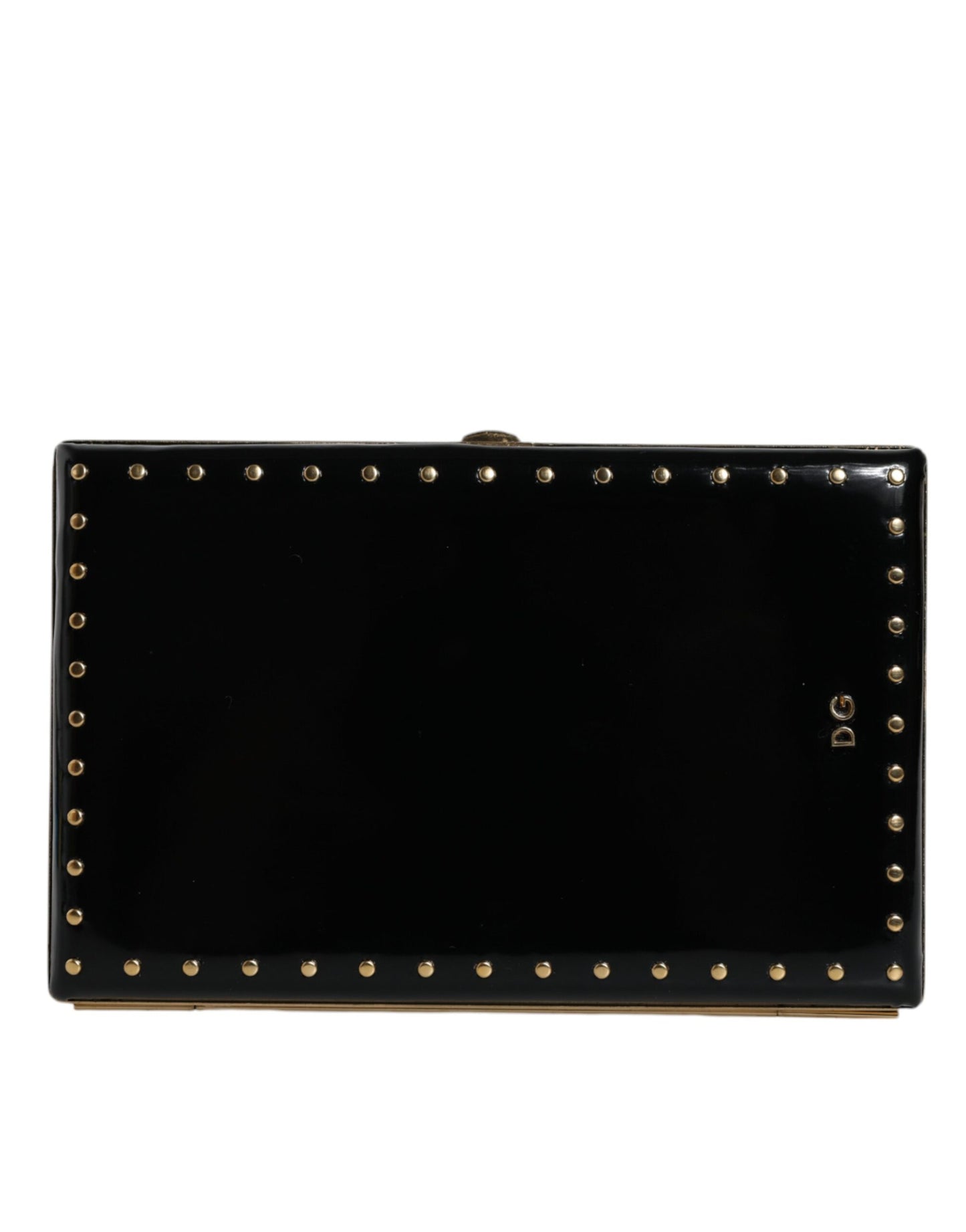 Sac à main de soirée Dolce &amp; Gabbana en cuir noir avec clous et cadre doré