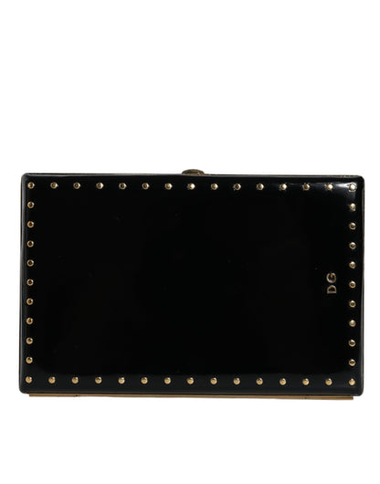 Sac à main de soirée Dolce &amp; Gabbana en cuir noir avec clous et cadre doré