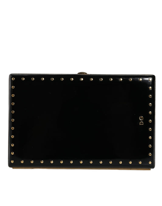 Sac à main de soirée Dolce &amp; Gabbana en cuir noir avec clous et cadre doré