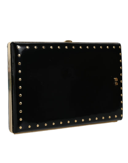 Sac à main de soirée Dolce &amp; Gabbana en cuir noir avec clous et cadre doré