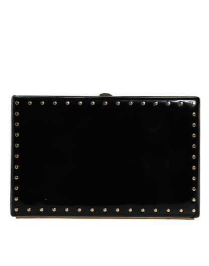 Sac à main de soirée Dolce &amp; Gabbana en cuir noir avec clous et cadre doré