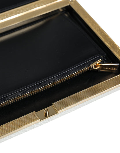 Sac à main de soirée Dolce &amp; Gabbana en cuir blanc avec cadre doré