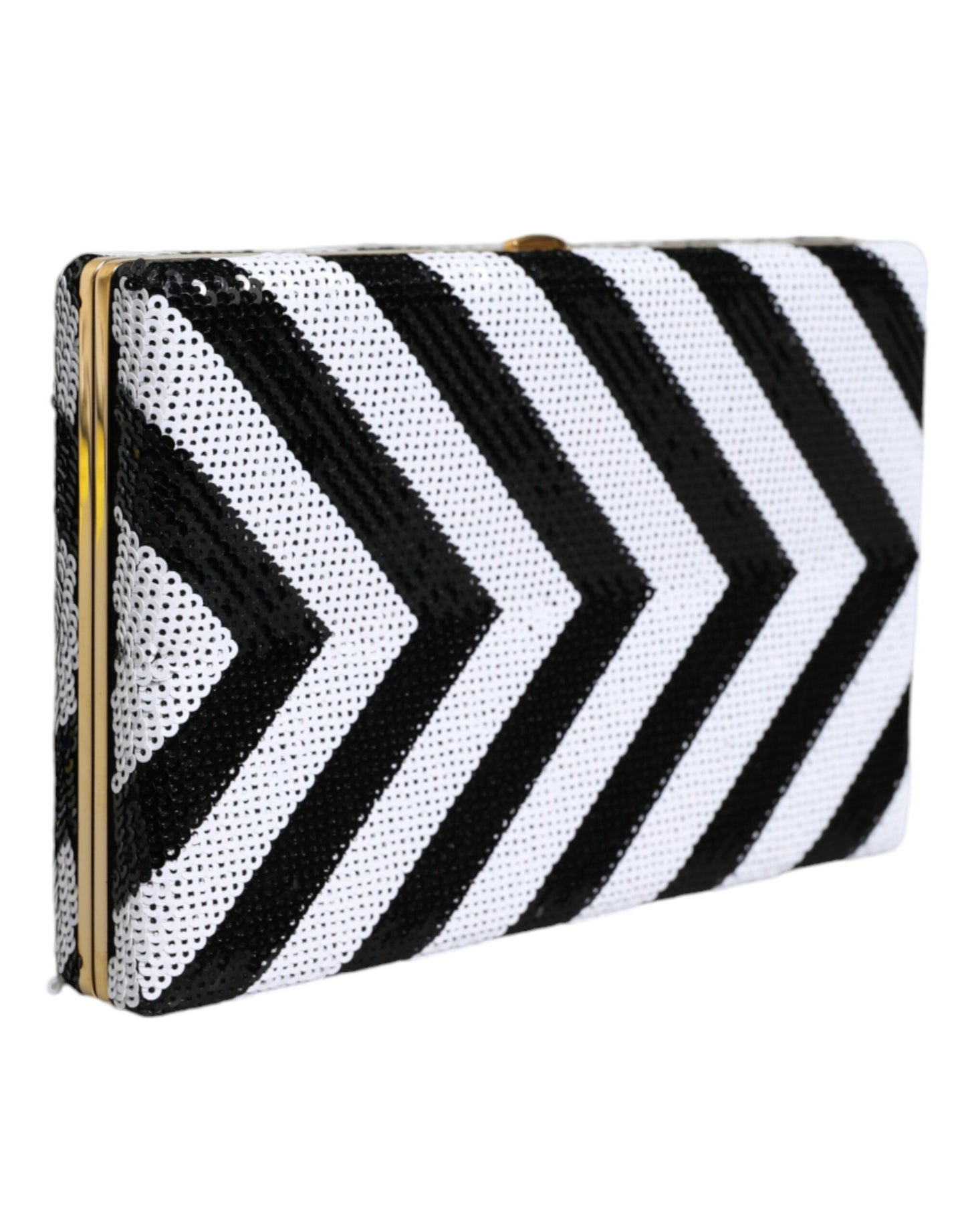Sac à main de soirée Dolce &amp; Gabbana à cadre noir, blanc et doré