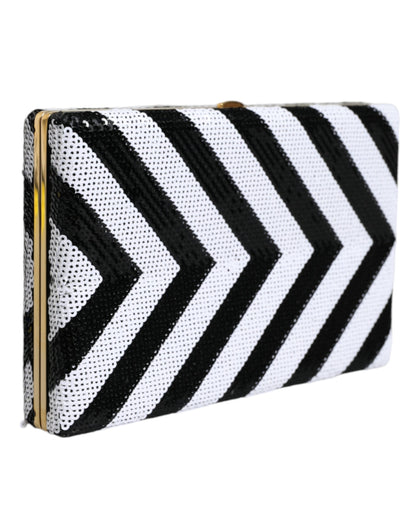 Sac à main de soirée Dolce &amp; Gabbana à cadre noir, blanc et doré