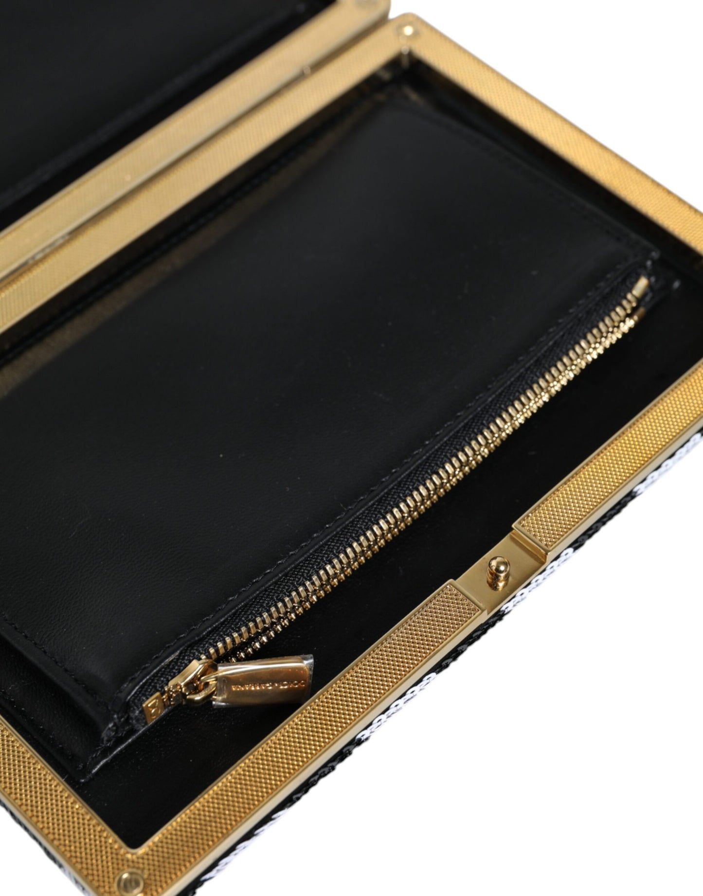 Sac à main de soirée Dolce &amp; Gabbana à cadre noir, blanc et doré
