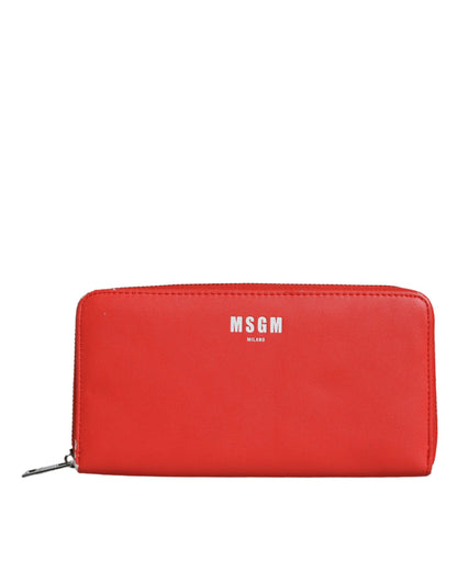 Portefeuille à deux volets avec porte-cartes zippé continental en cuir rouge MSGM