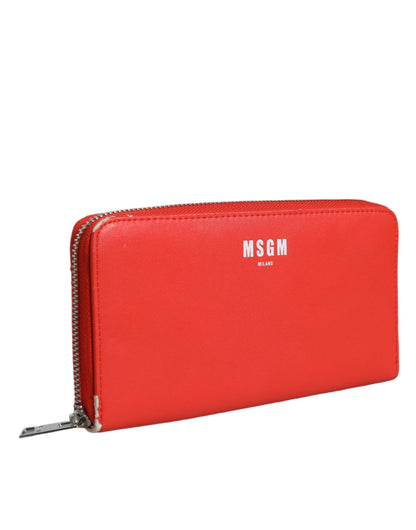 Portefeuille à deux volets avec porte-cartes zippé continental en cuir rouge MSGM