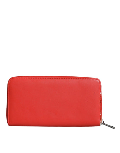 Portefeuille à deux volets avec porte-cartes zippé continental en cuir rouge MSGM