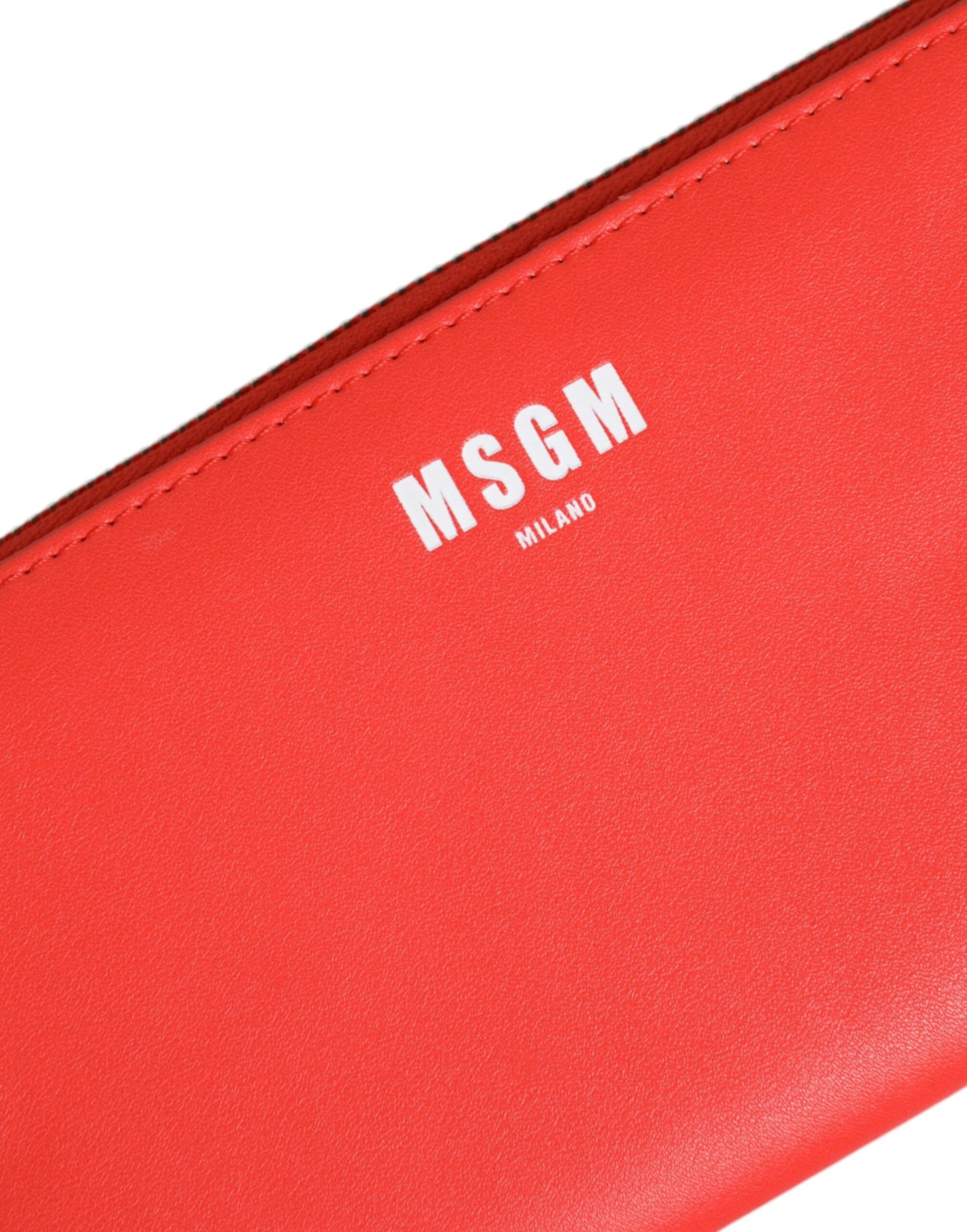 Portefeuille à deux volets avec porte-cartes zippé continental en cuir rouge MSGM