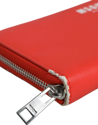 Portefeuille à deux volets avec porte-cartes zippé continental en cuir rouge MSGM
