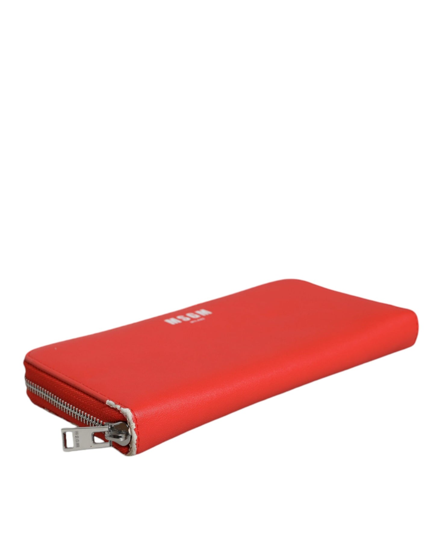 Portefeuille à deux volets avec porte-cartes zippé continental en cuir rouge MSGM