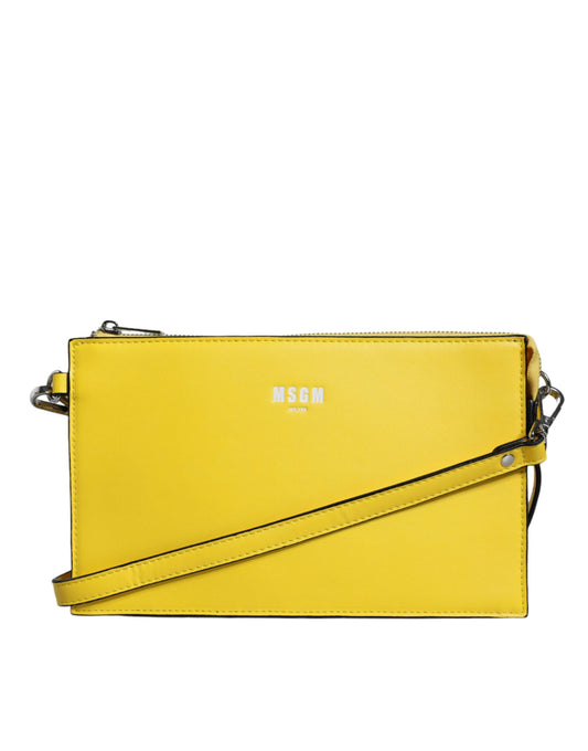 Sac à bandoulière en cuir jaune avec logo MSGM