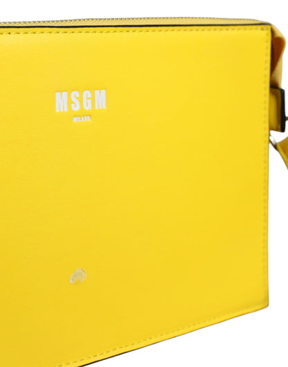 Sac à bandoulière en cuir jaune avec logo MSGM