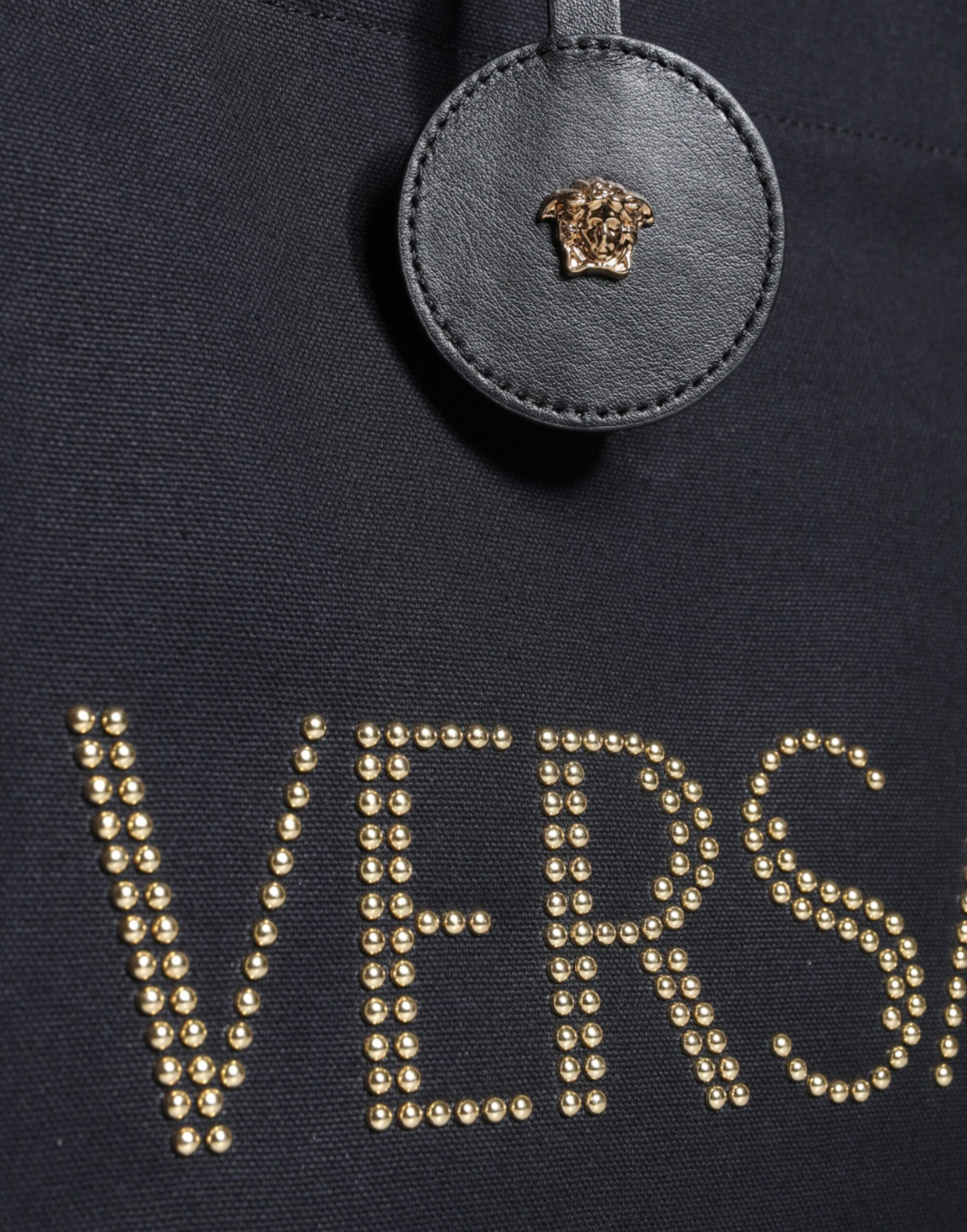 Versace Black Top Handle Canvas Leather Logo Crossbody Tote Bag by Versace