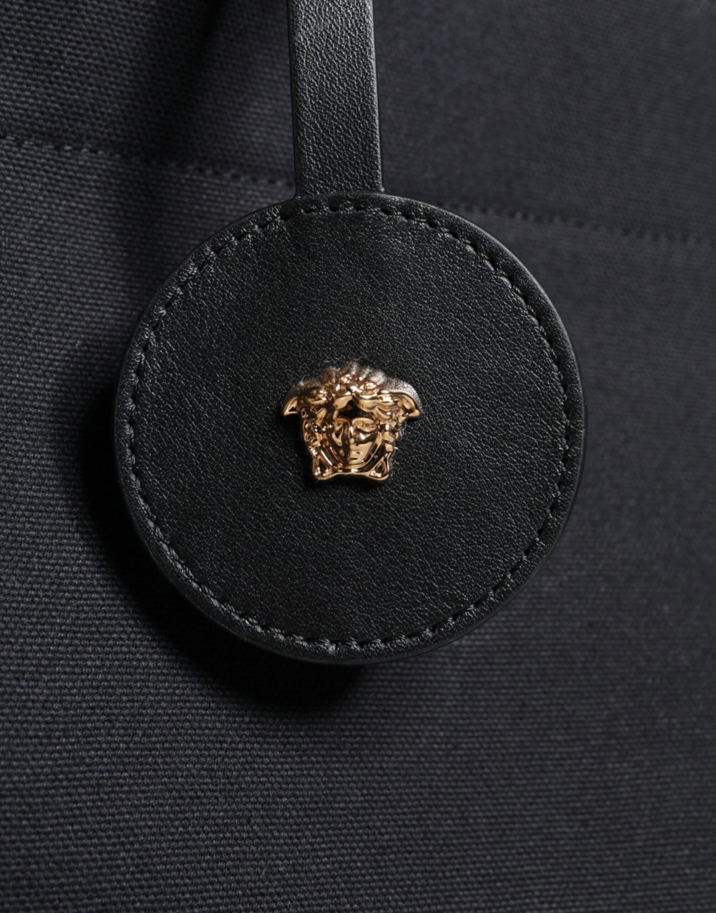 Versace Black Top Handle Canvas Leather Logo Crossbody Tote Bag by Versace