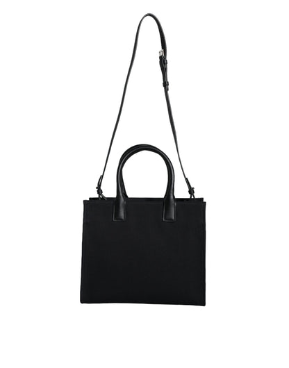Sac fourre-tout à bandoulière en toile et cuir noir avec logo Versace
