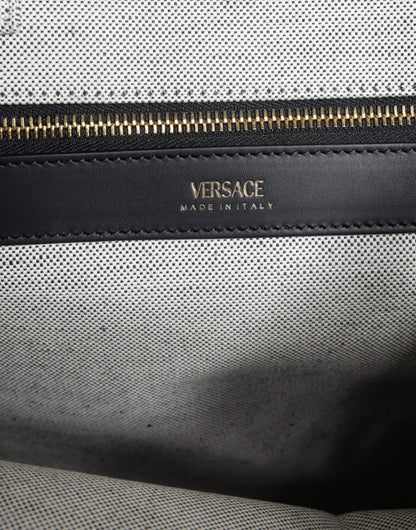 Sac fourre-tout à bandoulière en toile et cuir blanc avec logo Versace