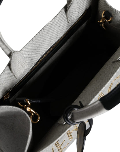 Sac fourre-tout à bandoulière en toile et cuir blanc avec logo Versace