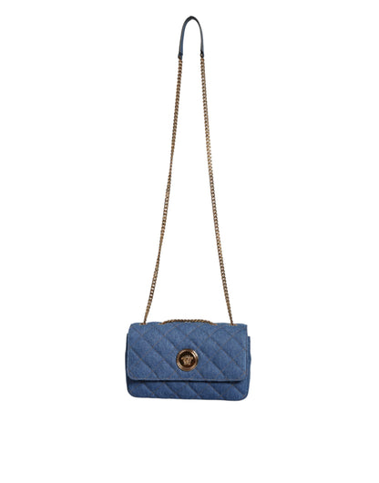 Sac bandoulière en cuir denim matelassé bleu Versace